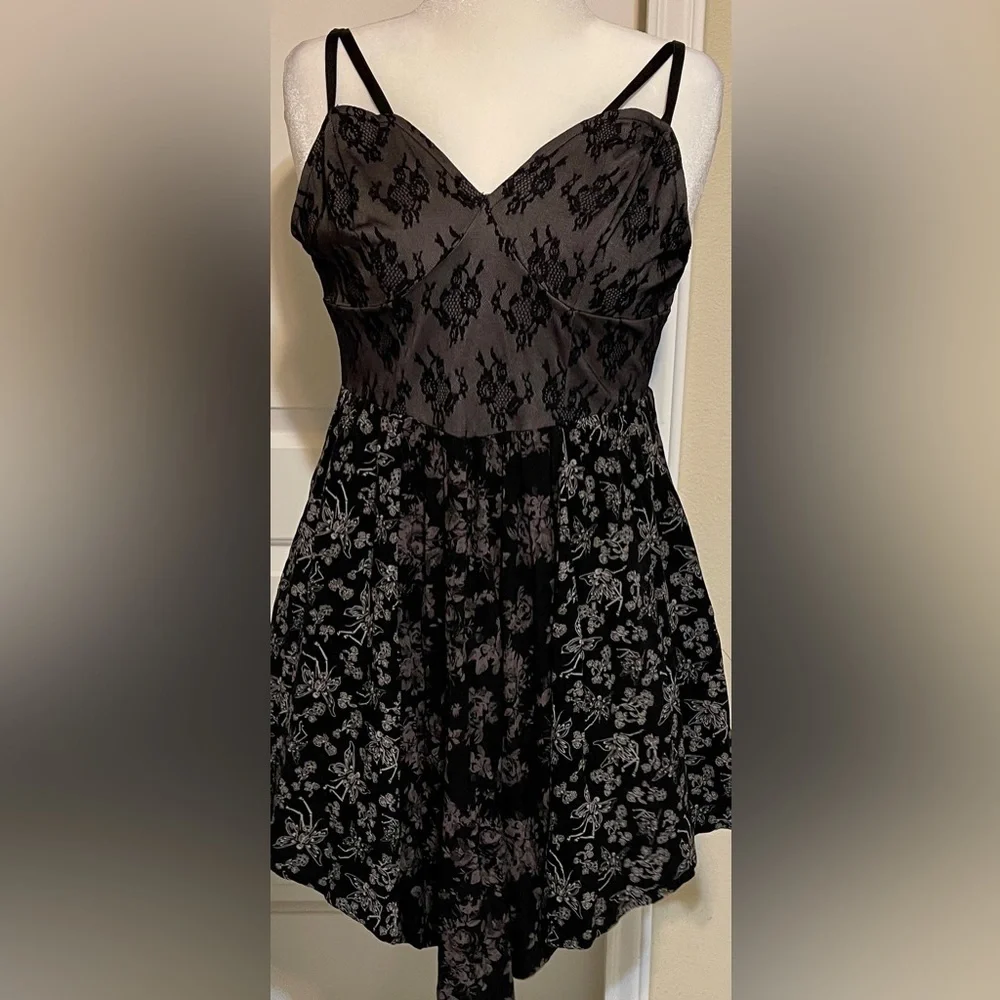 Cosmic Aura Black Lace Handkerchief Hem Mini Dress Goth Skulls Witchy Medium - Picture 2 of 13